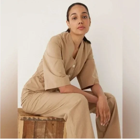 Frank & Oak Beige Button-Up Jumpsuit - Picture 2 of 8